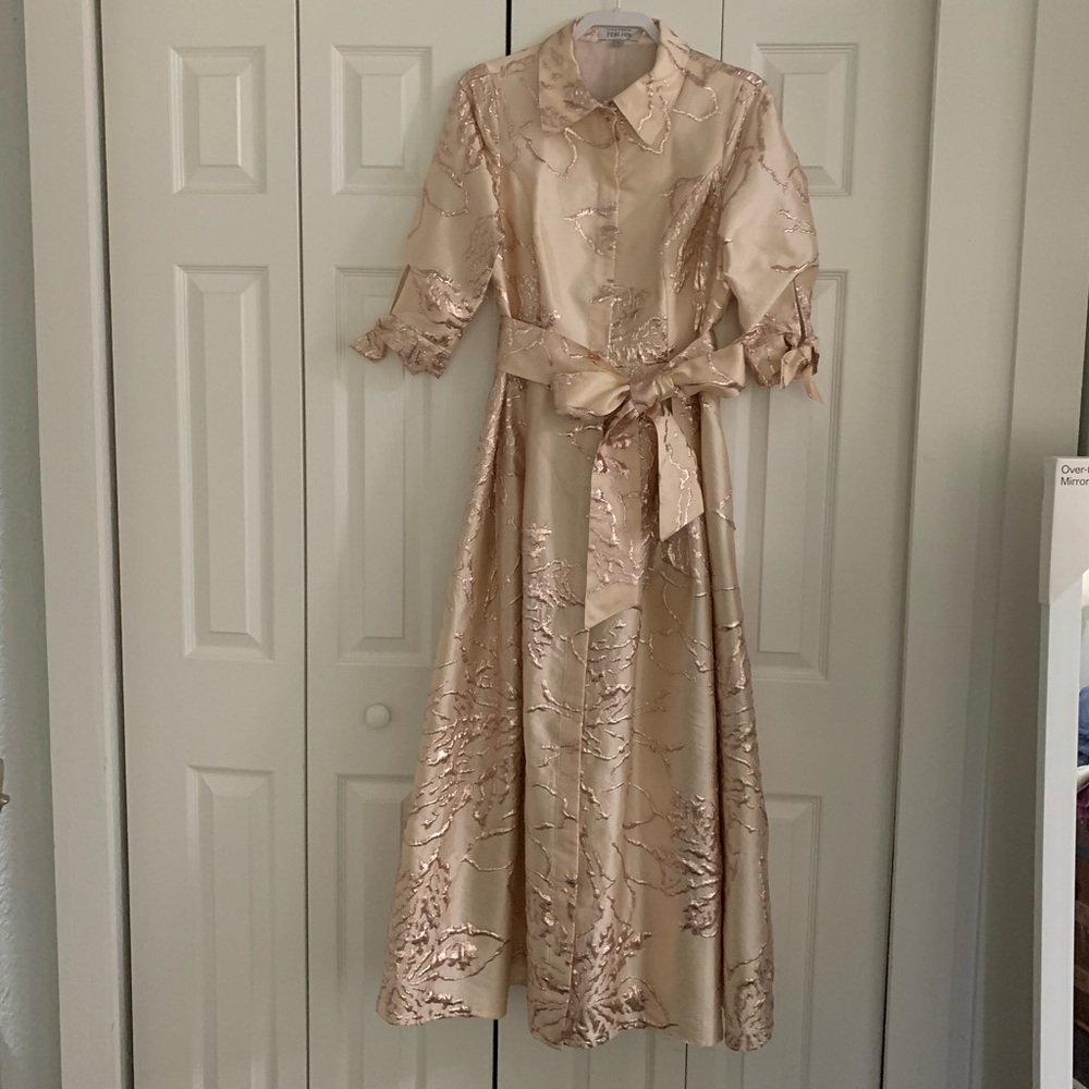 Rickie Freeman For Teri Jon
Belted Jacquard Shirtdress Gown